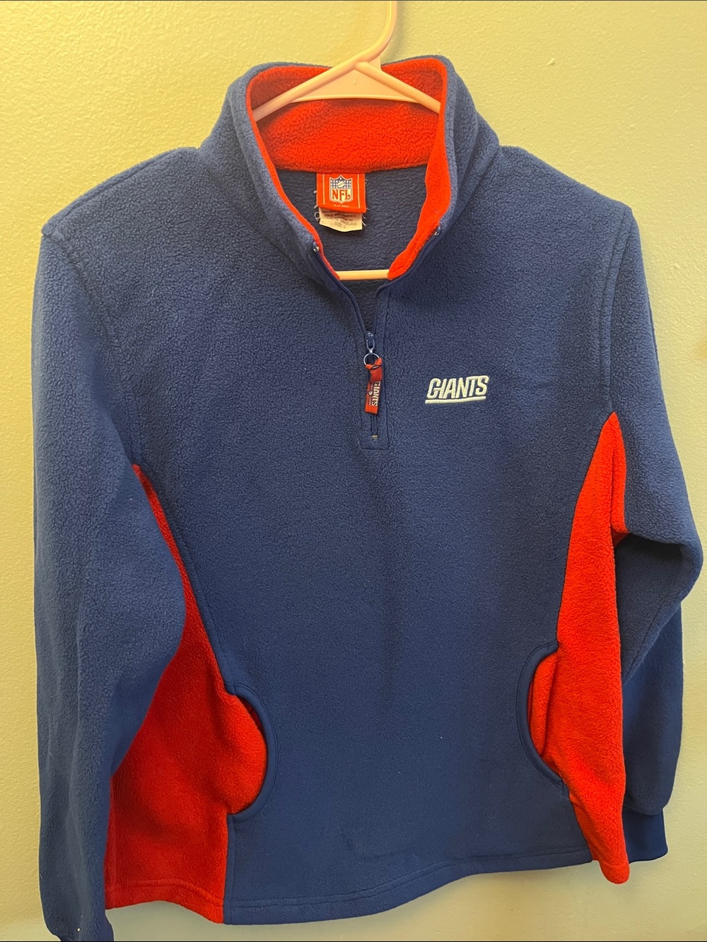 NFL Giants Navy and Red Quarter-Zip Fleece Pullover